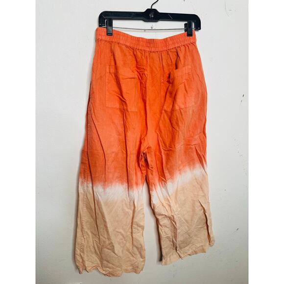 TOME Orange Ombré Linen Blend Dip-dyed Smocked Waist Wide Leg Pants size Medium - Picture 9 of 16